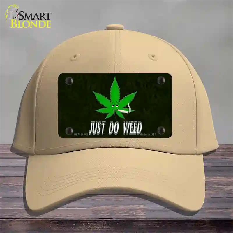 Just Do Weed Leaf Novelty License Plate Hat Cotton / Khaki