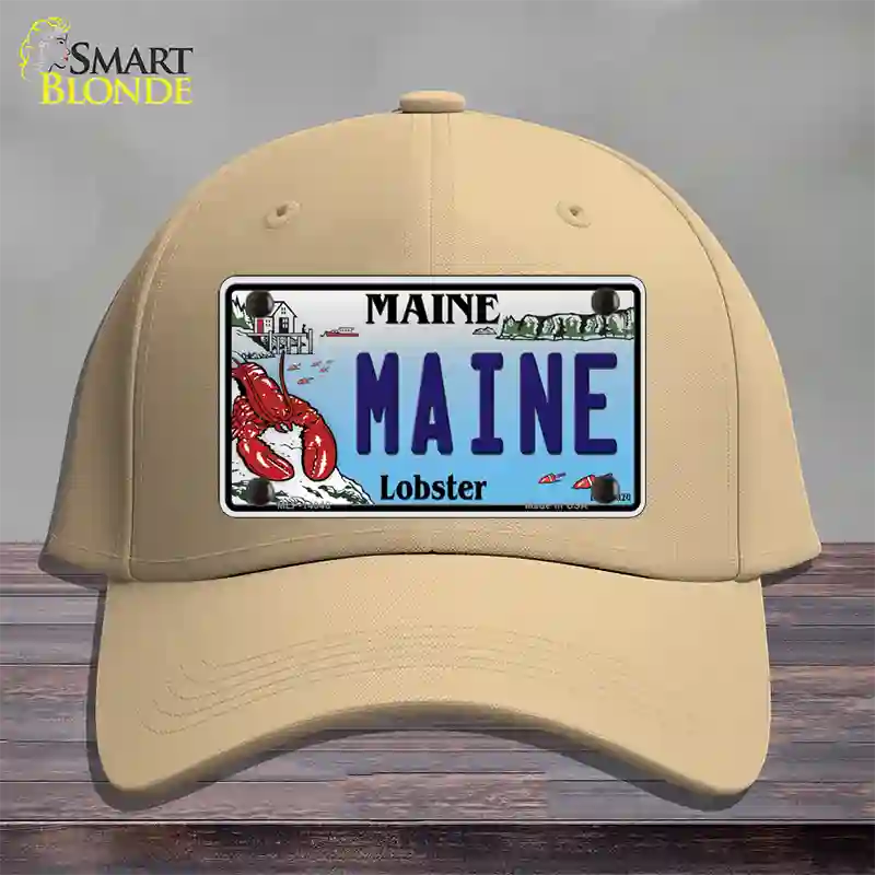 Maine Lobster Novelty License Plate Hat Cotton / Khaki