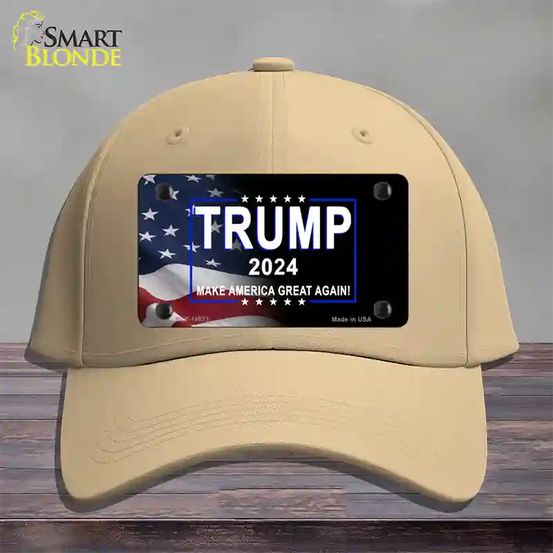 Trump 2024 Flag | Black Novelty License Plate Hat Cotton / Khaki