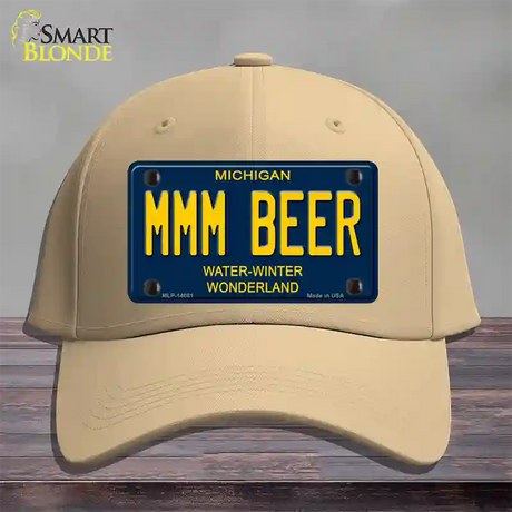 Mmm Beer Michigan Blue Novelty License Plate Hat Cotton / Khaki