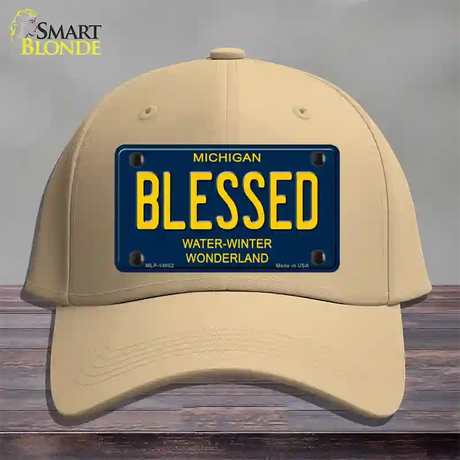 Blessed Michigan Blue Novelty License Plate Hat Cotton / Khaki