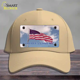 God Bless America Clouds Novelty License Plate Hat Cotton / Khaki