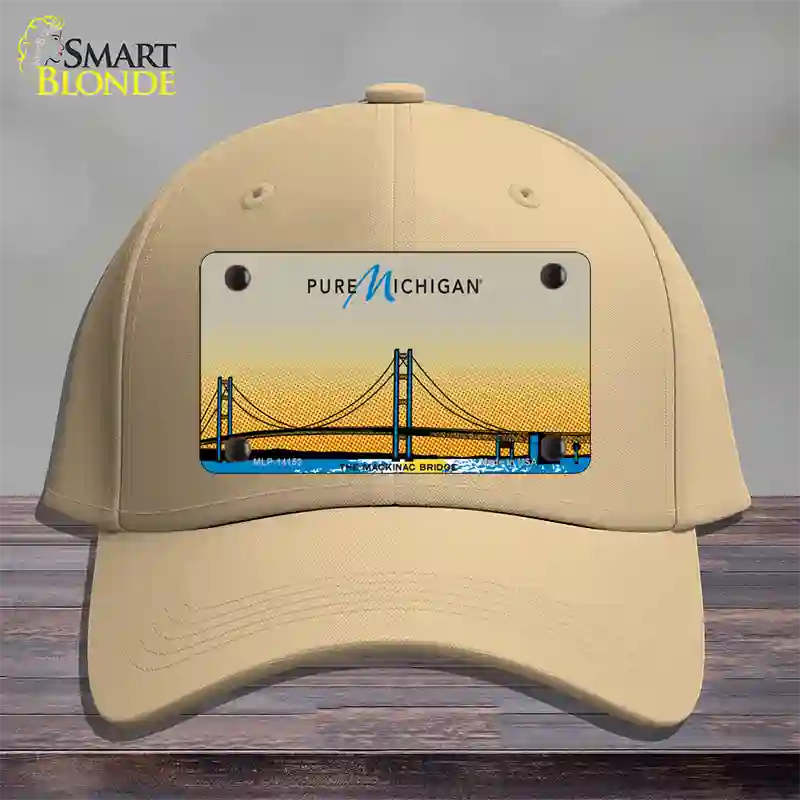 Pure Michigan Mackinac Bridge Novelty License Plate Hat Cotton / Khaki