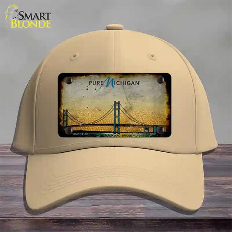 Pure Michigan Mackinac Bridge Rusty Novelty License Plate Hat Cotton / Khaki