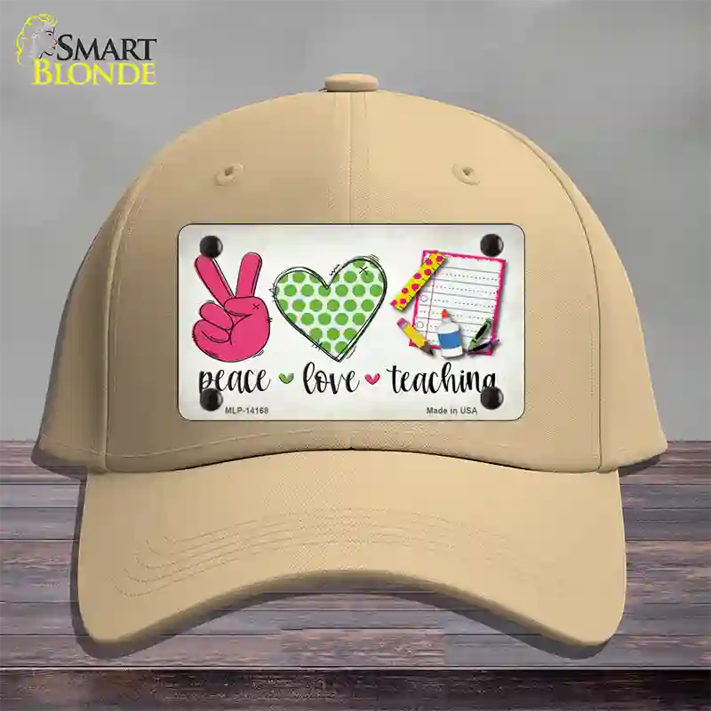 Peace Love Teaching Novelty License Plate Hat Cotton / Khaki