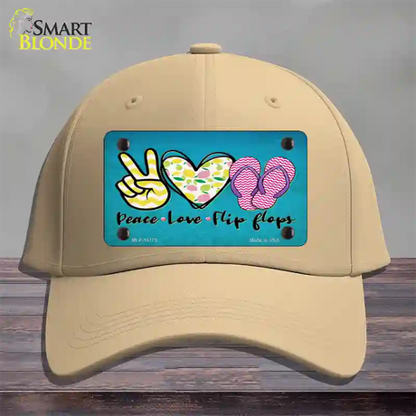 Peace Love Flip Flops Novelty License Plate Hat Cotton / Khaki