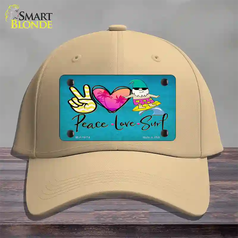 Peace Love Surf Novelty License Plate Hat Cotton / Khaki