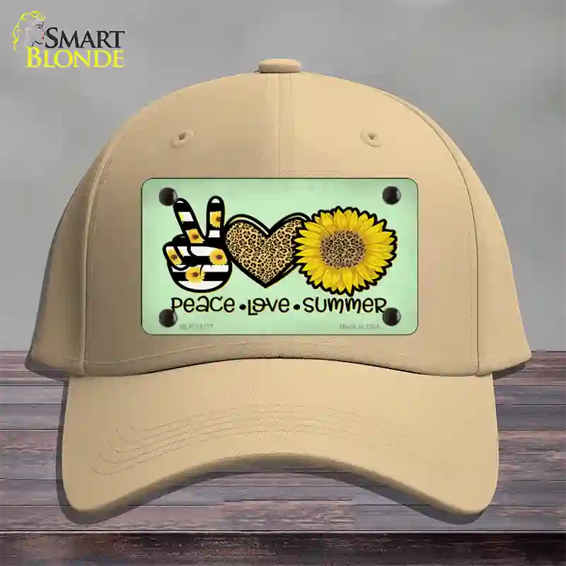 Peace Love Summer Sunflower Novelty License Plate Hat Cotton / Khaki