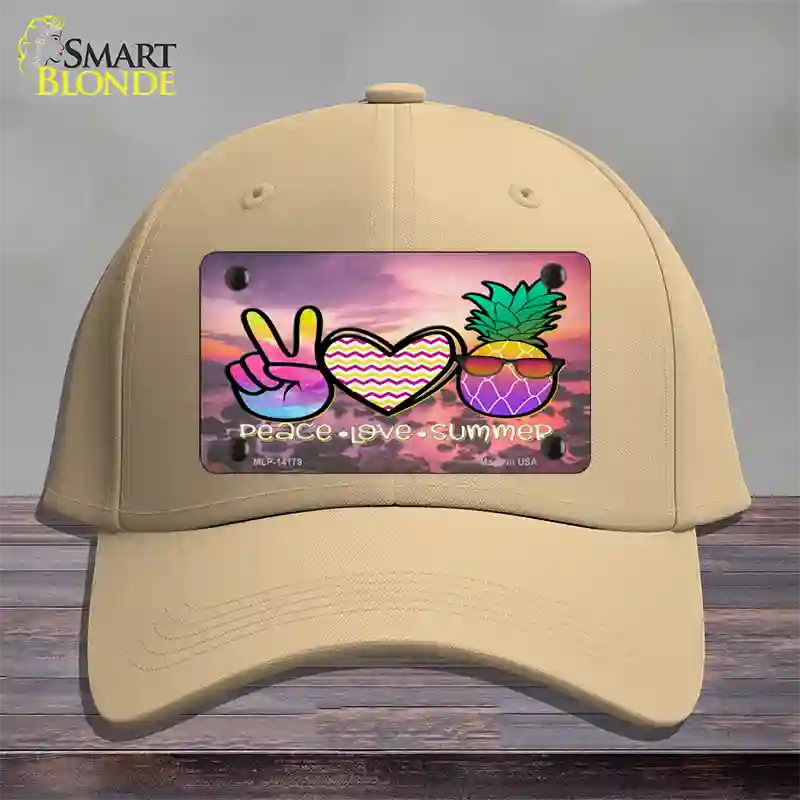 Peace Love Summer Pineapple BeachNovelty License Plate Hat Cotton / Khaki