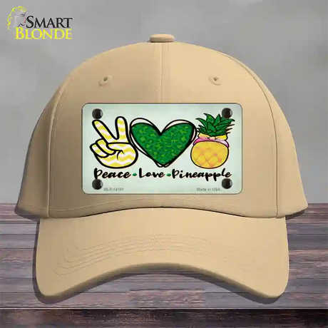 Peace Love Pineapple Novelty License Plate Hat Cotton / Khaki