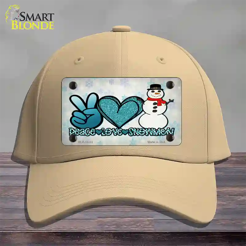 Peace Love Snowman Novelty License Plate Hat Cotton / Khaki