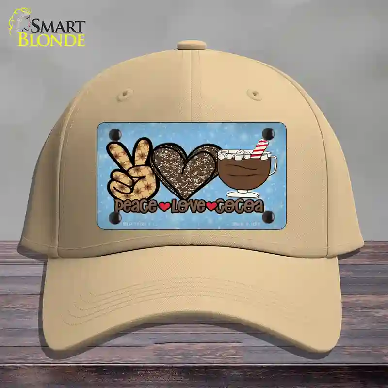 Peace Love Cocoa Novelty License Plate Hat Cotton / Khaki