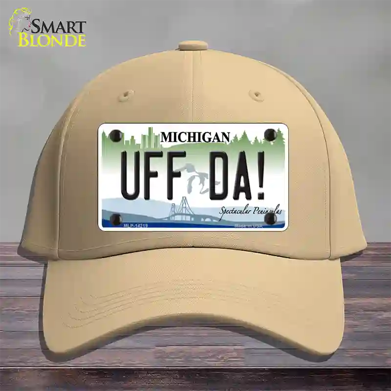 Uff Da Michigan Novelty License Plate Hat Cotton / Khaki