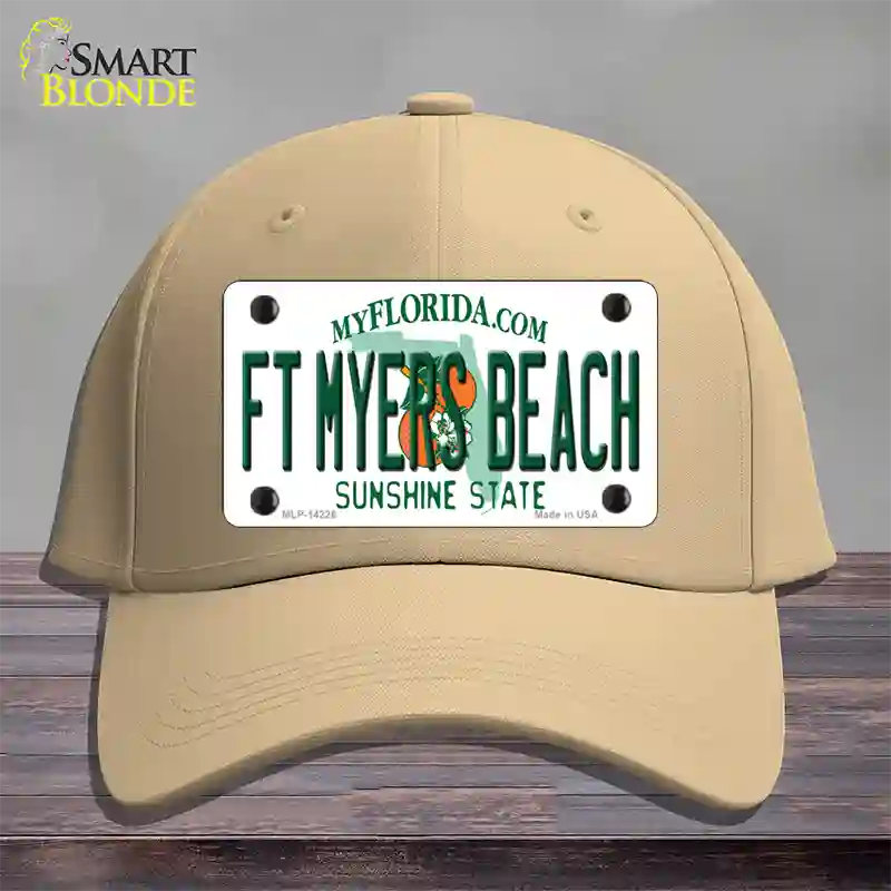 Florida FT Myers Beach Novelty License Plate Hat Cotton / Khaki