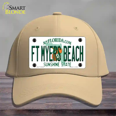 Florida FT Myers Beach Novelty License Plate Hat Cotton / Khaki