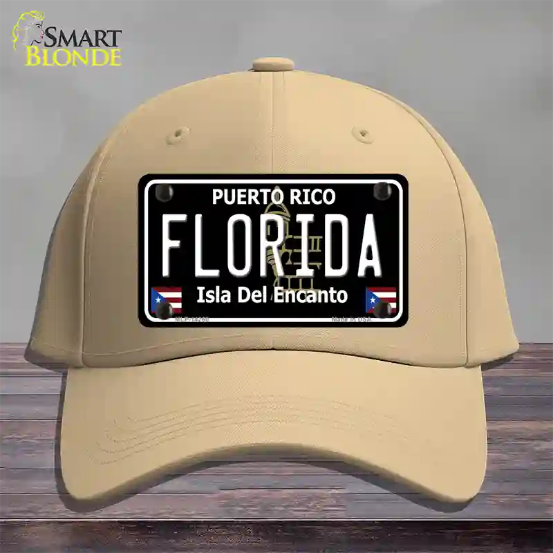 Florida Puerto Rico Black Novelty License Plate Hat Cotton / Khaki