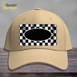 Waving Checkered Flag With Black Center Oval Novelty License Plate Hat Cotton / Khaki