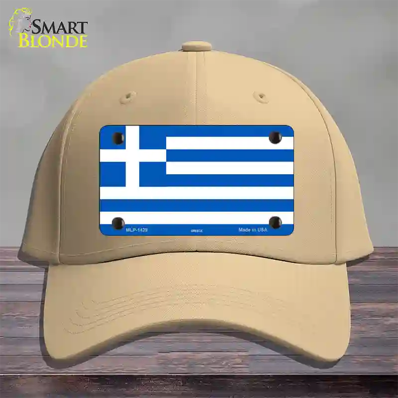 Greece Flag Novelty License Plate Hat Cotton / Khaki