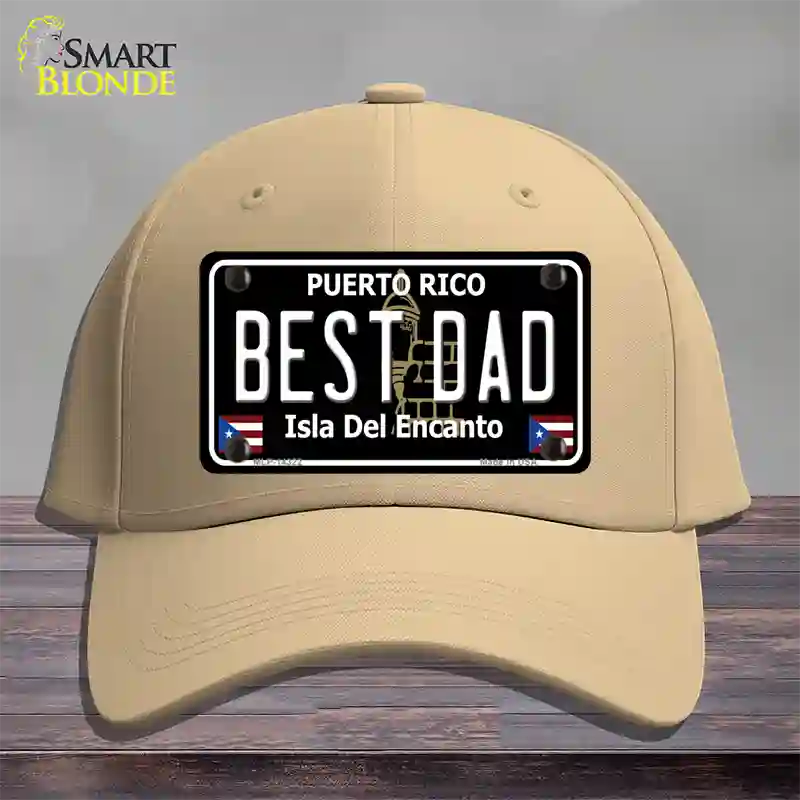 Best Dad Puerto Rico Black Novelty License Plate Hat Cotton / Khaki