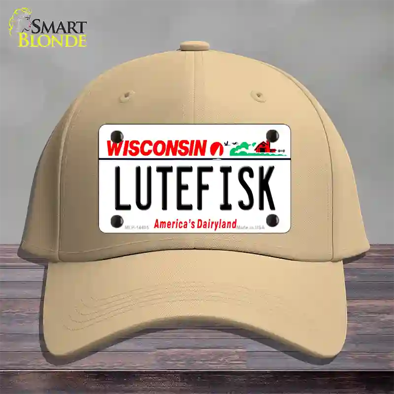 Lutefisk Wisconsin Novelty License Plate Hat Cotton / Khaki