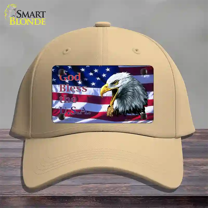 God Bless The USA Eagle Novelty License Plate Hat Cotton / Khaki