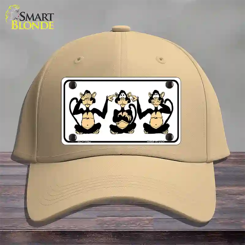 See Hear Speak Monkey Novelty License Plate Hat Cotton / Khaki