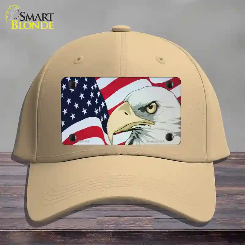 American Flag With Eagle Novelty License Plate Hat Cotton / Khaki