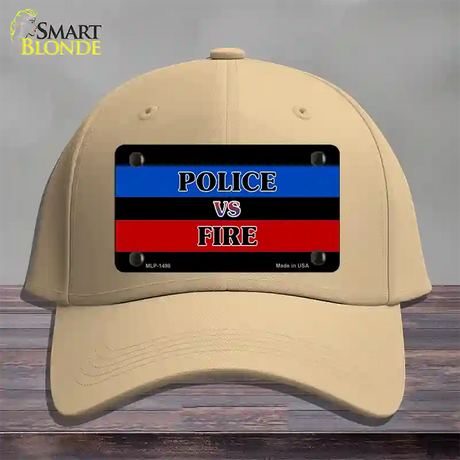 Police Vs. Fire Novelty License Plate Hat Cotton / Khaki