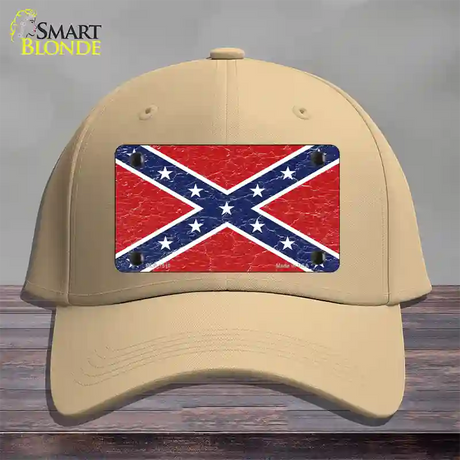 Distressed Confederate Flag Novelty License Plate Hat Cotton / Khaki