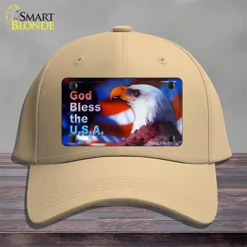 God Bless USA Eagle Novelty License Plate Hat Cotton / Khaki