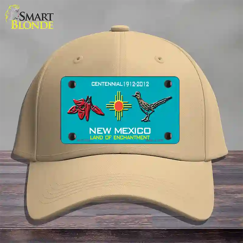 Red Chili & Road Runner New Mexico Teal Novelty License Plate Hat Cotton / Khaki