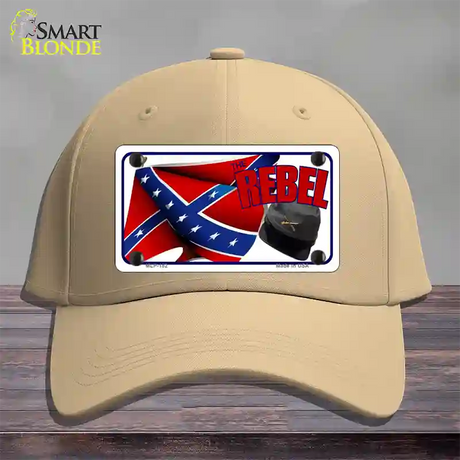 Rebel Cap And Flag Novelty License Plate Hat Cotton / Khaki