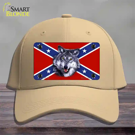 Confederate Flag Wolf Novelty License Plate Hat Cotton / Khaki