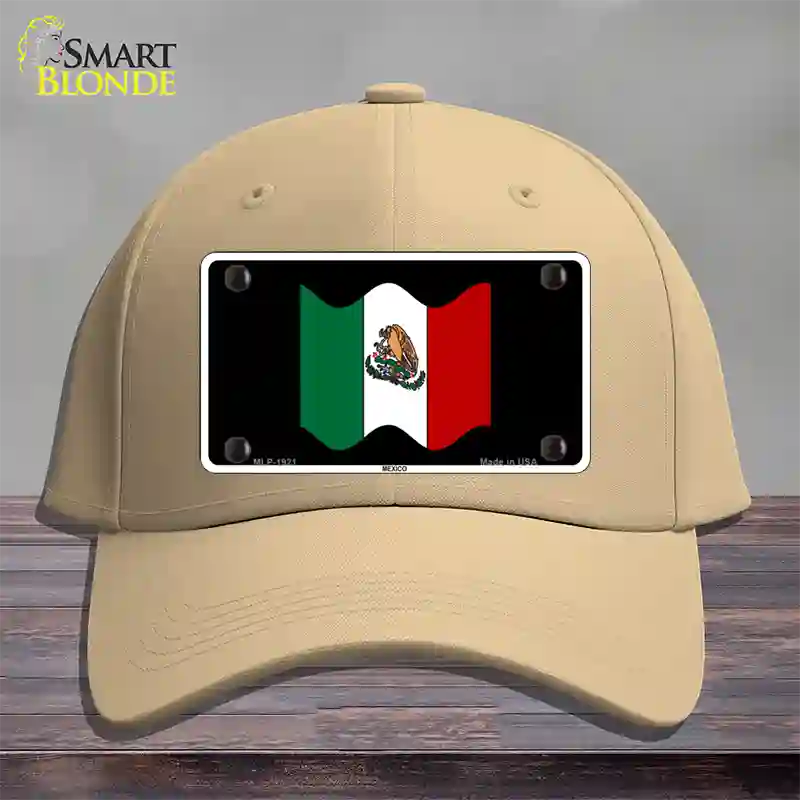 Mexico Waving Flag Novelty License Plate Hat Cotton / Khaki