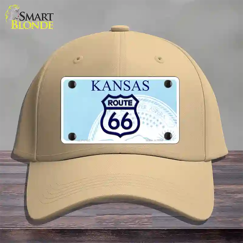 Route 66 Shield Kansas Novelty License Plate Hat Cotton / Khaki