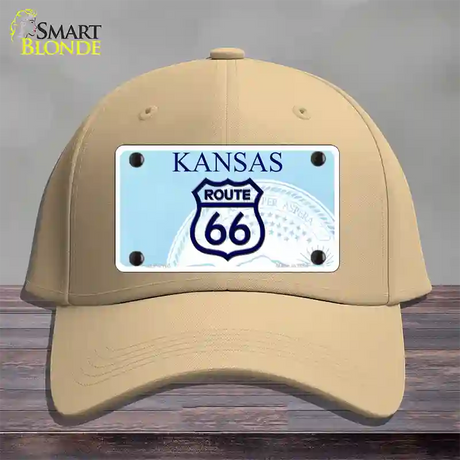 Route 66 Shield Kansas Novelty License Plate Hat Cotton / Khaki