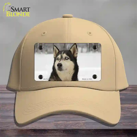 Husky Dog Novelty License Plate Hat Cotton / Khaki