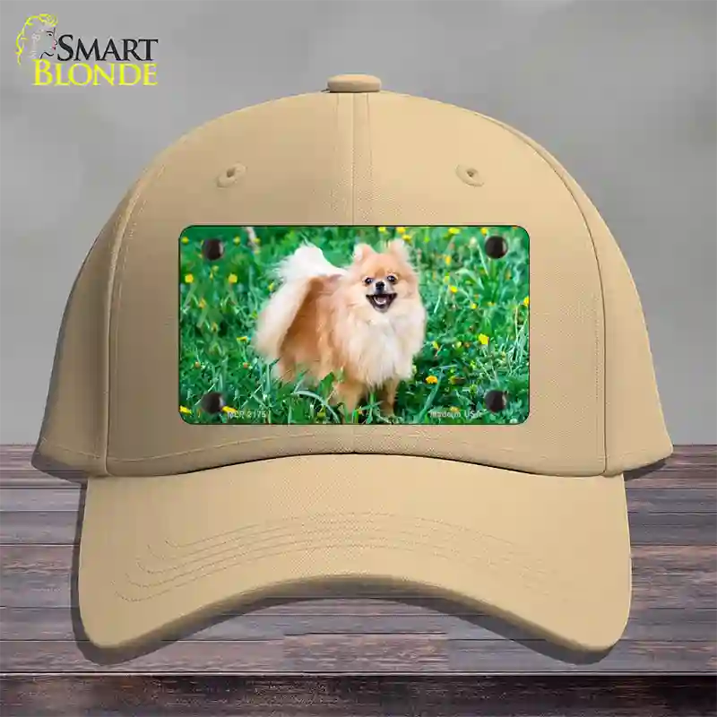 Pomeranian Dog Novelty License Plate Hat Cotton / Khaki