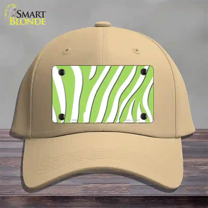 Lime Green White Zebra Novelty License Plate Hat Cotton / Khaki