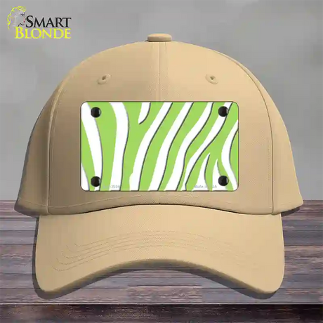 Lime Green White Zebra Novelty License Plate Hat Cotton / Khaki