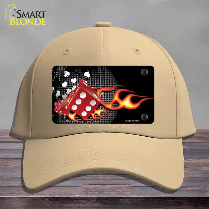 Fire Dice Flame Novelty License Plate Hat Cotton / Khaki