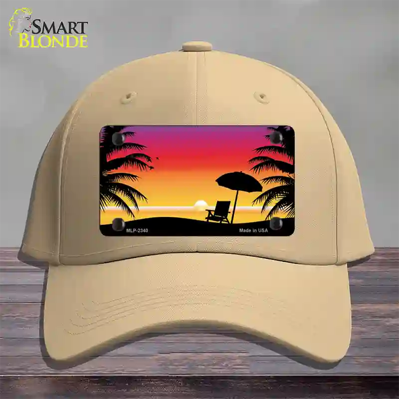 Sunset Beach Novelty License Plate Hat Cotton / Khaki