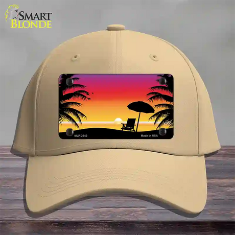 Sunset Beach Novelty License Plate Hat Cotton / Khaki