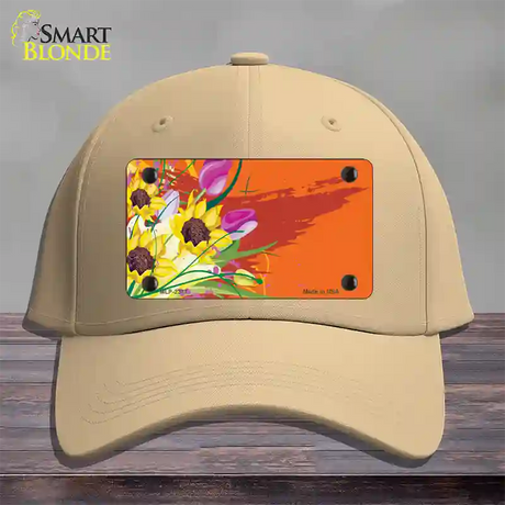 Floral Bouquet Offset Novelty License Plate Hat Cotton / Khaki