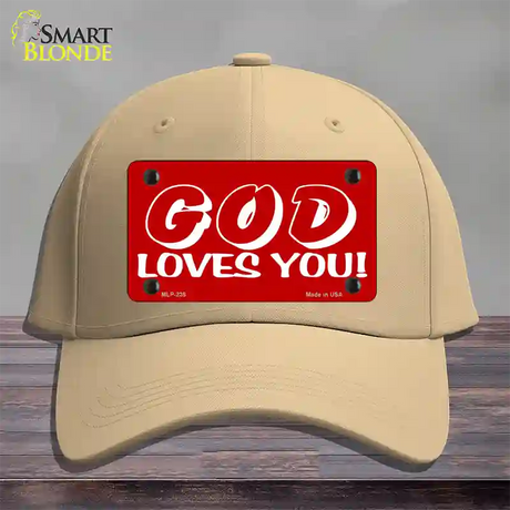 God Loves You Novelty License Plate Hat Cotton / Khaki