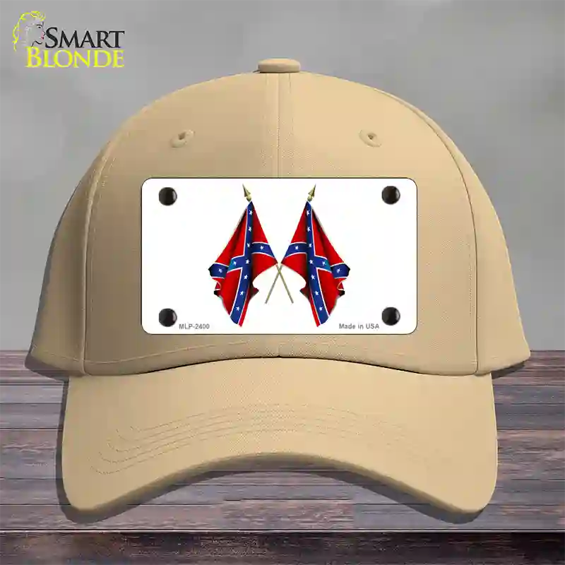 Confederate Crossed Flags Novelty License Plate Hat Cotton / Khaki