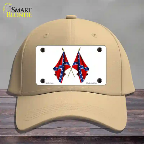 Confederate Crossed Flags Novelty License Plate Hat Cotton / Khaki