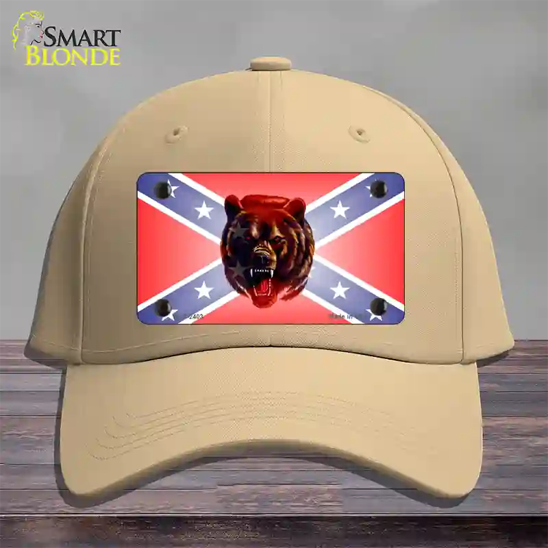 Confederate Flag Grizzly Bear Novelty License Plate Hat Cotton / Khaki