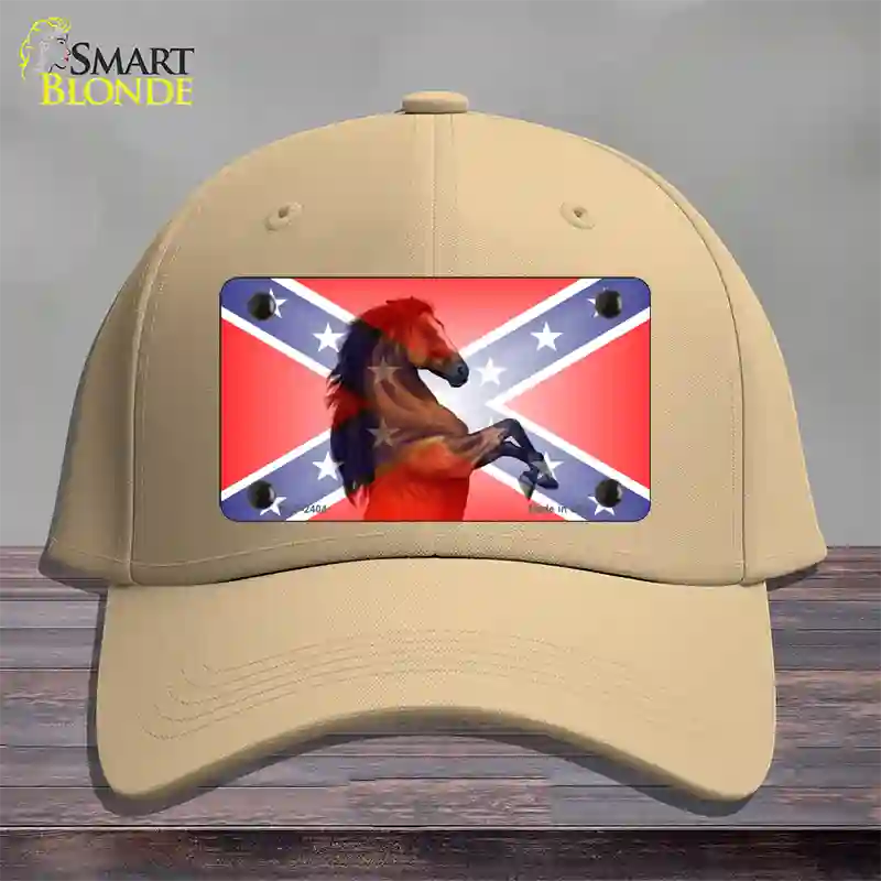 Confederate Flag Stallion Horse Novelty License Plate Hat Cotton / Khaki