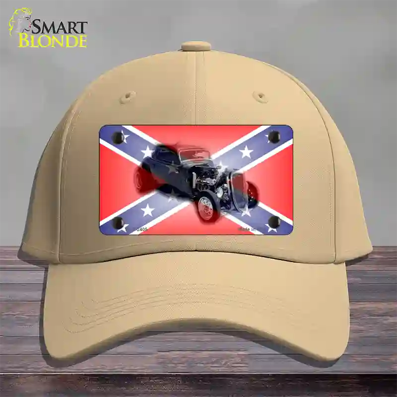 Confederate Flag Hot Rod Novelty License Plate Hat Cotton / Khaki